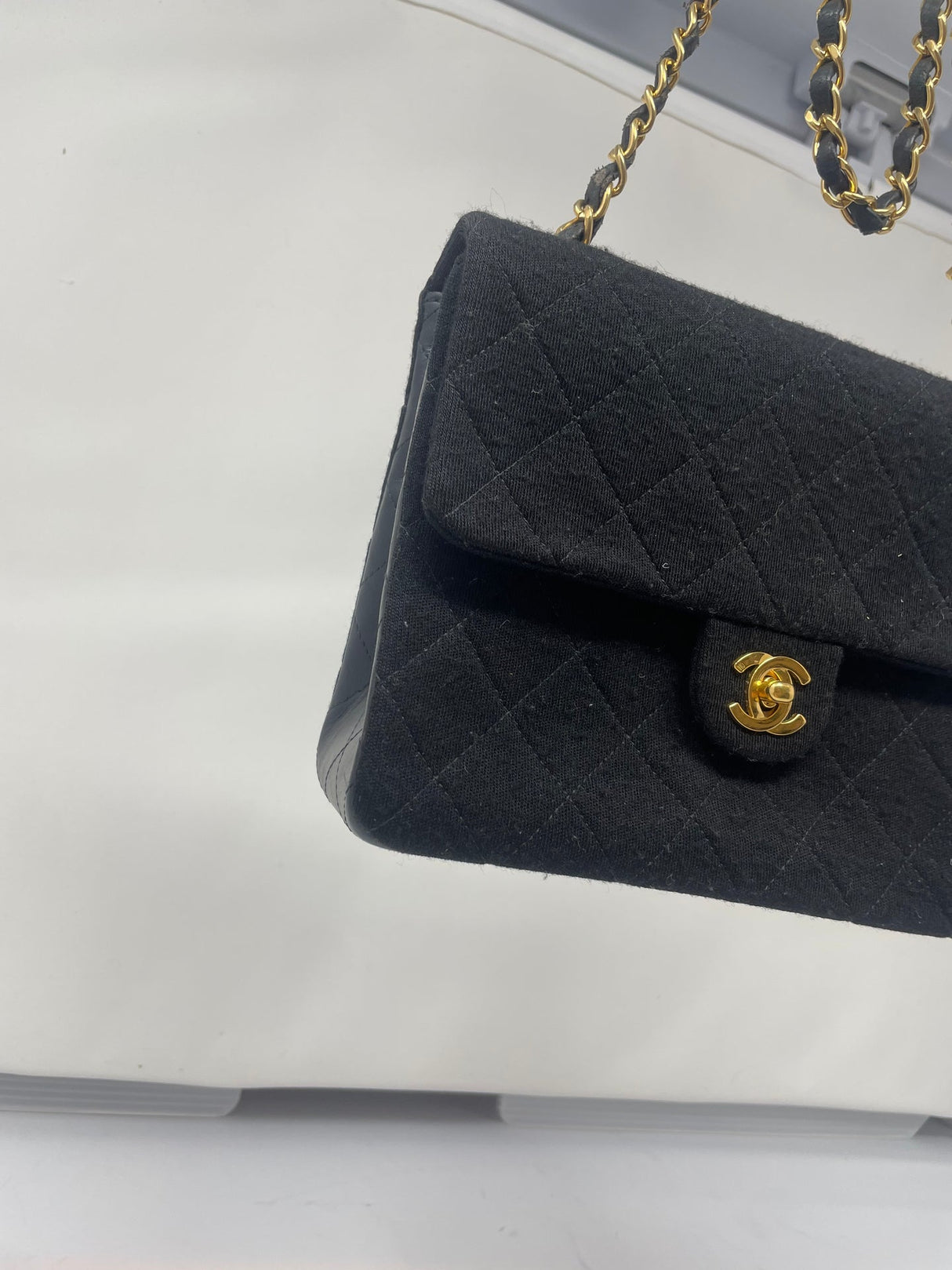Chanel Cotton Timeless Classic Quilted Single Flap Shoulder Bag Chain Gold Hardware