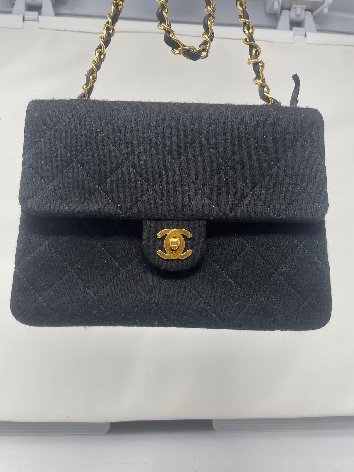 Chanel Cotton Timeless Classic Quilted Single Flap Shoulder Bag Chain Gold Hardware