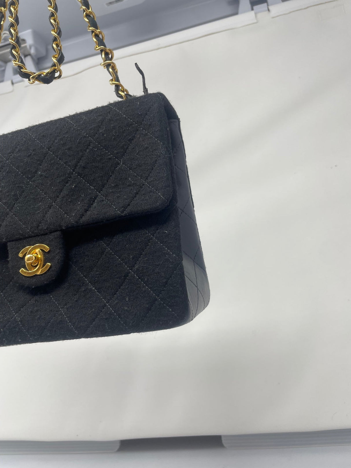 Chanel Cotton Timeless Classic Quilted Single Flap Shoulder Bag Chain Gold Hardware