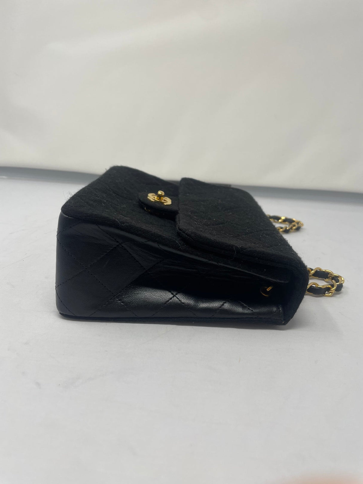 Chanel Cotton Timeless Classic Quilted Single Flap Shoulder Bag Chain Gold Hardware