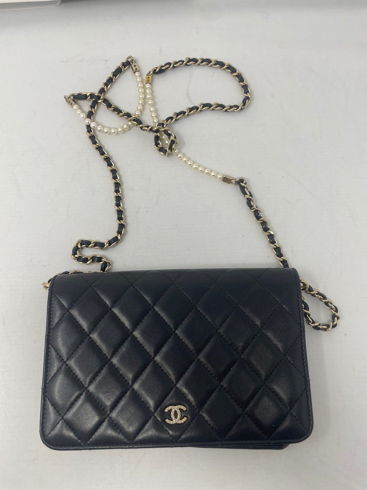 Chanel Black Wallet on Chain with Pearl Details