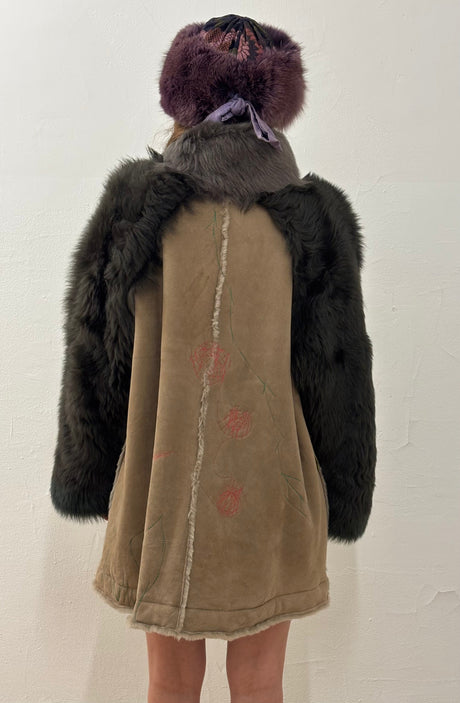 Suede & Lamb Fur Trimmed Coat