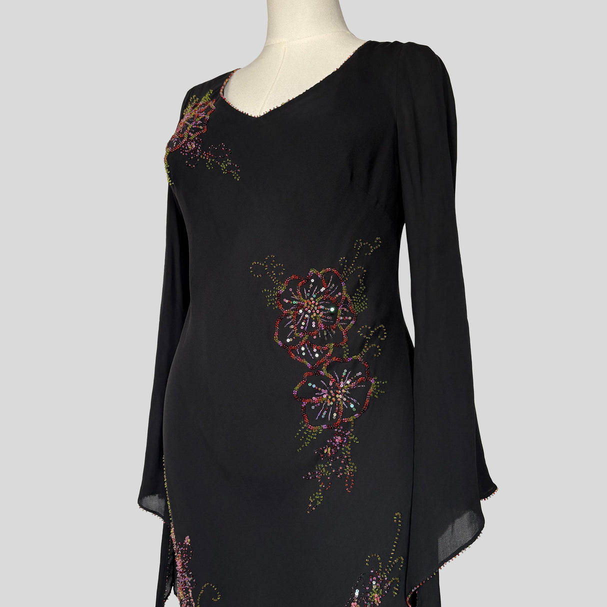 Beaded bell sleeve midi dress