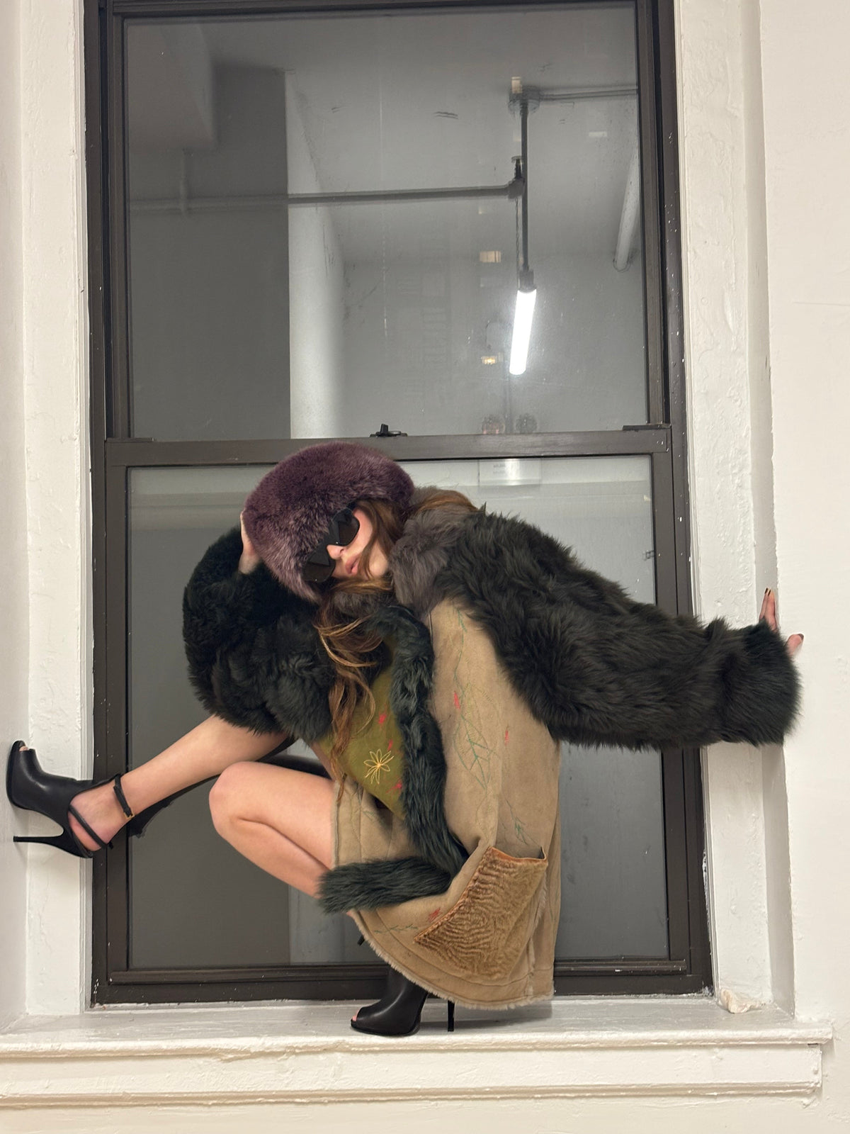 Suede & Lamb Fur Trimmed Coat