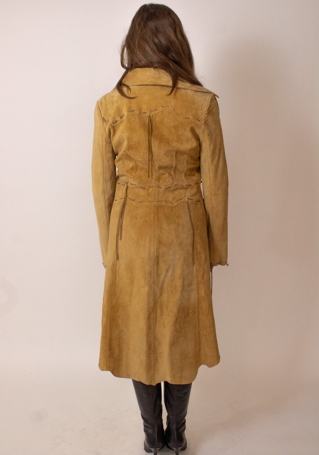 Tan suede detailed trench coat