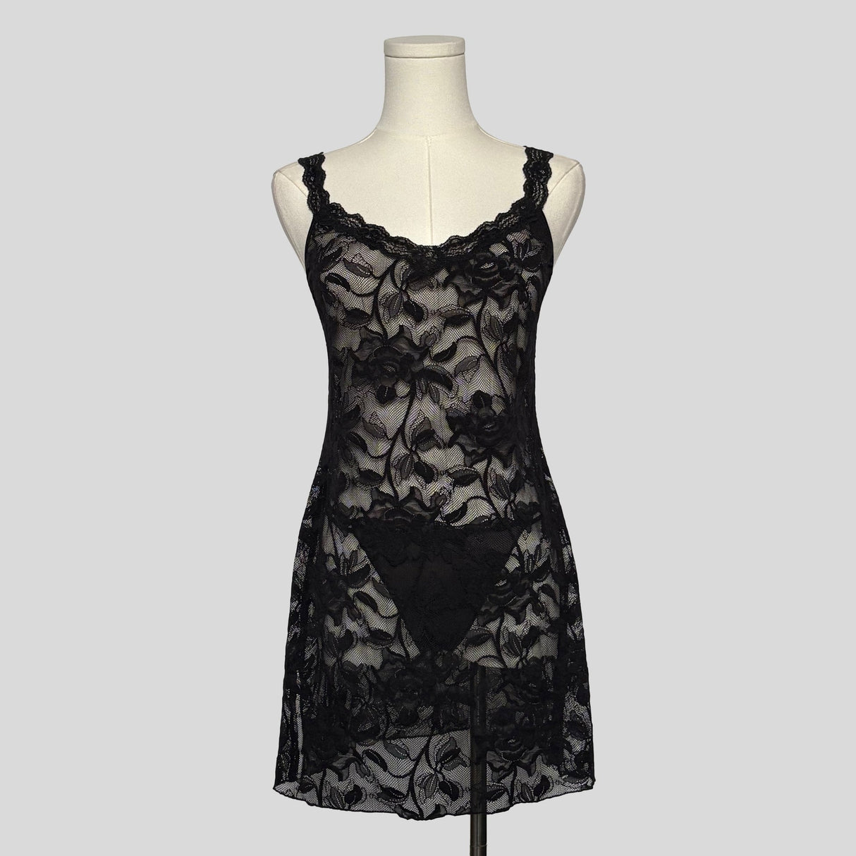 Lace backless mini dress with matching panties