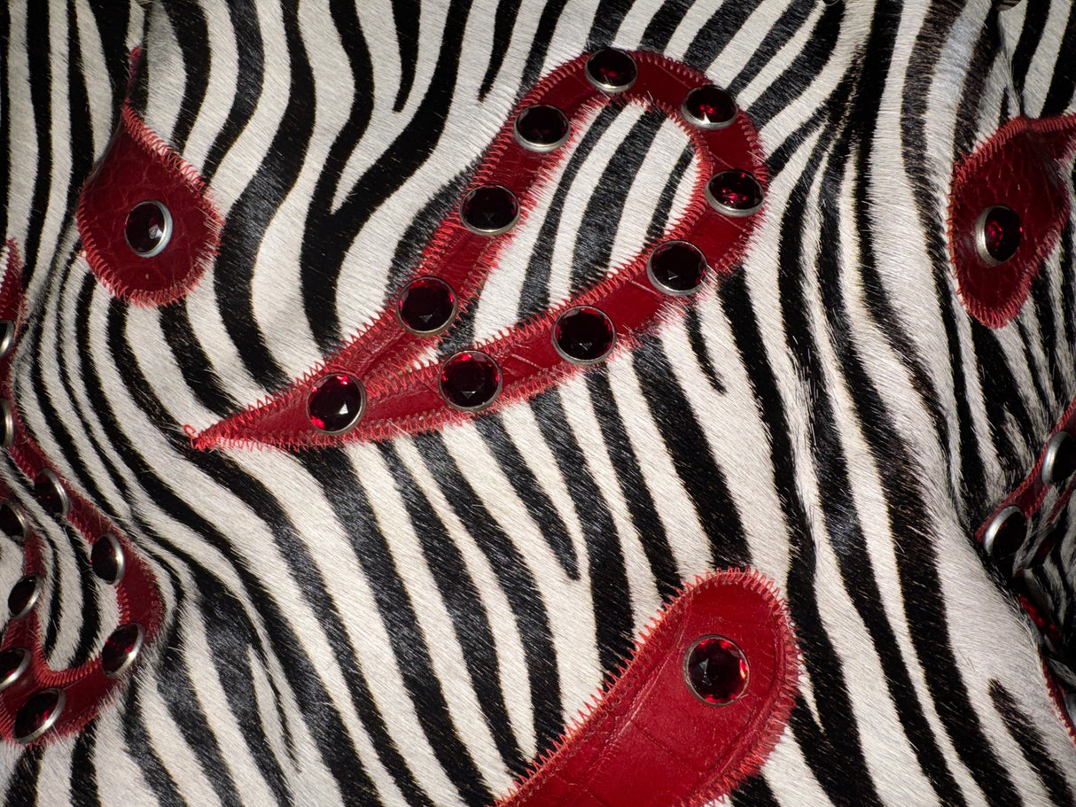 CECCONI PIERO Ponyhair Zebra Print and Red Tote Bag