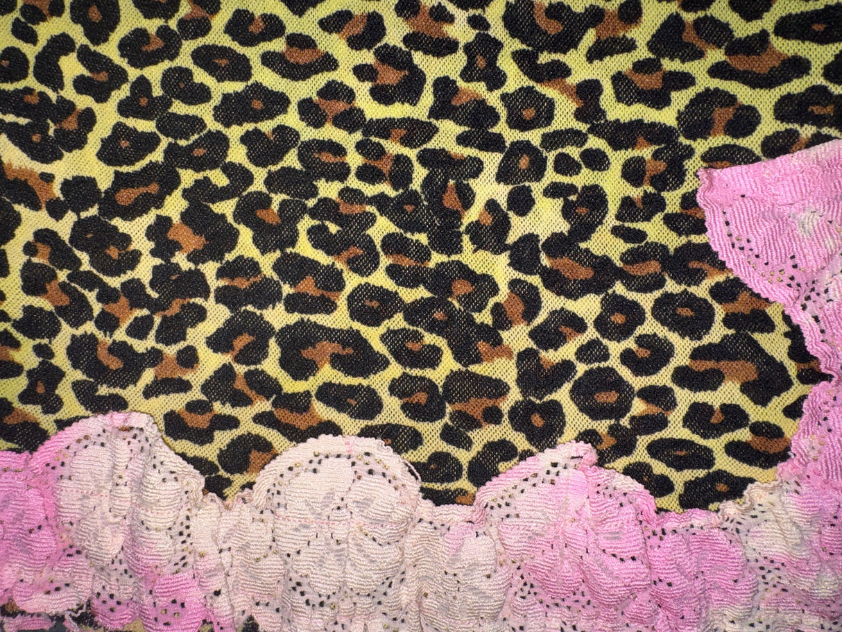 Yellow/Black Mesh Leopard Print and Pink Lace Cami