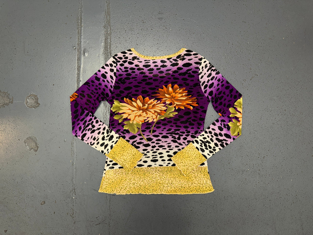 KOKOMO Mesh Leopard Print Beaded Long Sleeve Top