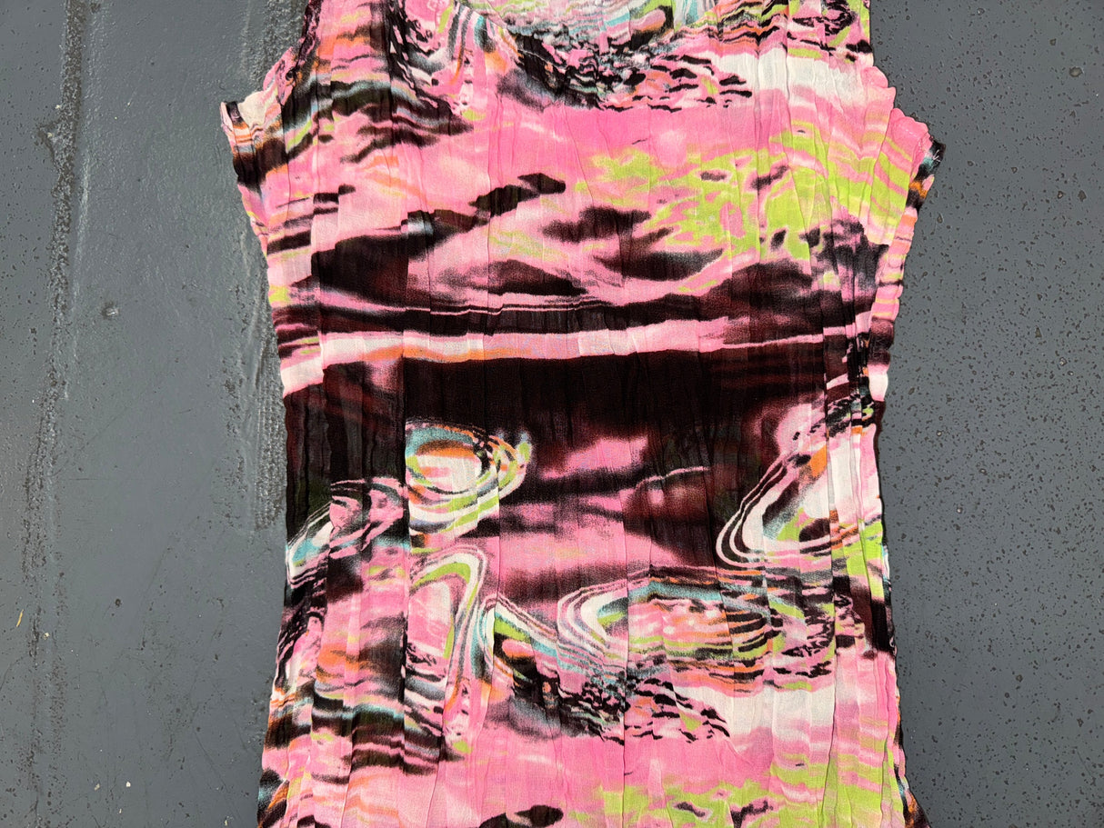 ALBERTO MAKALI Short Sleeve Print Crinkle Top
