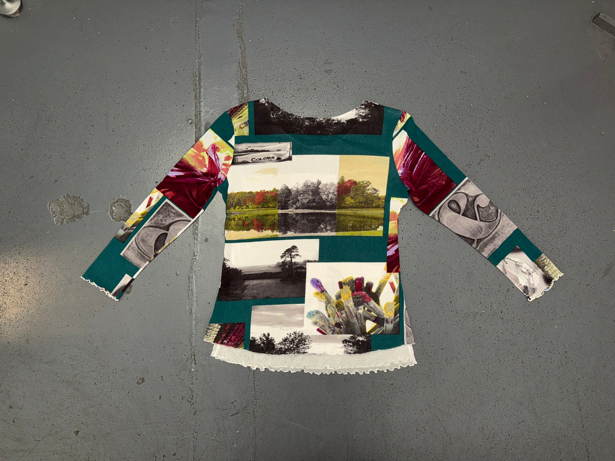 SUZANA PARIS Printed Mesh Long Sleeve Top