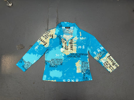 Blue Map Graphic Print Long Sleeve Top