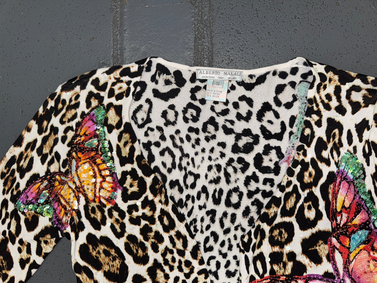 ALBERTO MAKALI Beaded Leopard Top and Cardigan Set