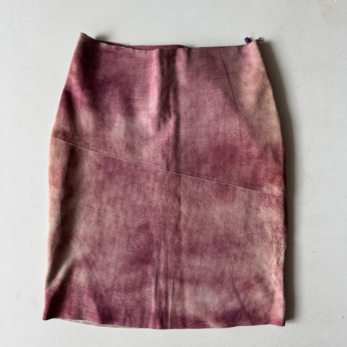 Italian Pink Faded Suede Leather Midi Skirt