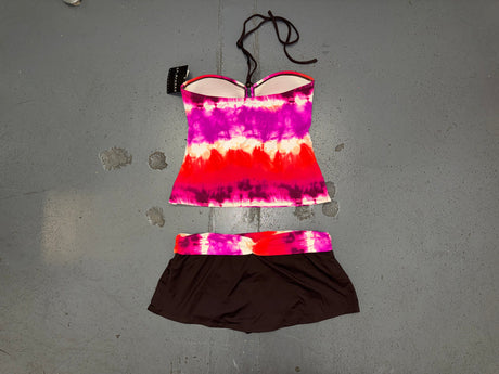 LA BLANCA Brown and Tie Dye Swim Tankini and Skirt
