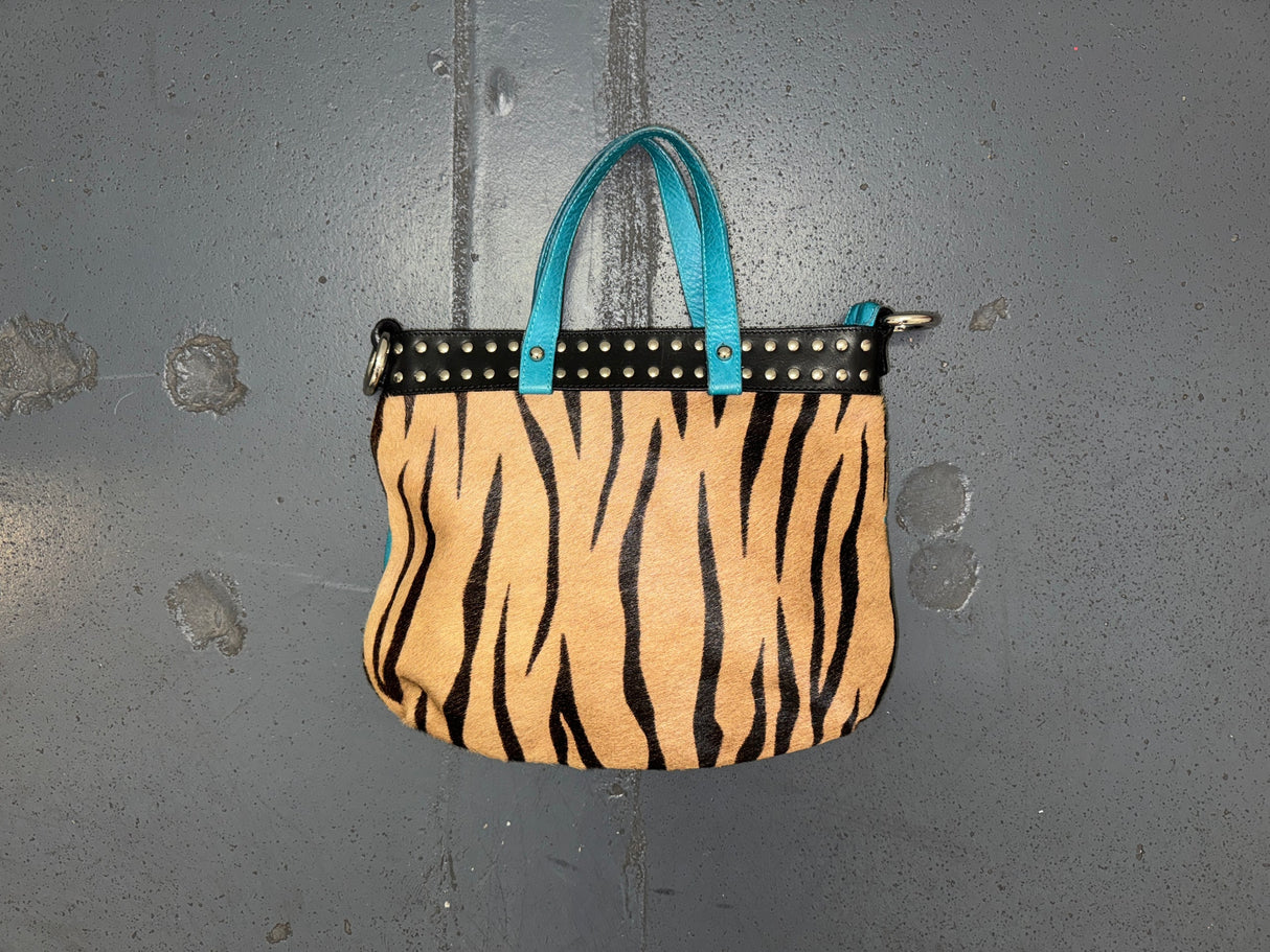 CLAUDIA FIRENZE Tiger Print Pony Hair and Leather Bag