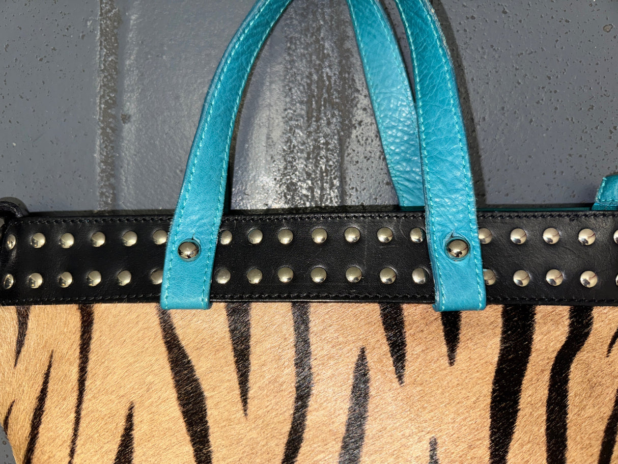 CLAUDIA FIRENZE Tiger Print Pony Hair and Leather Bag