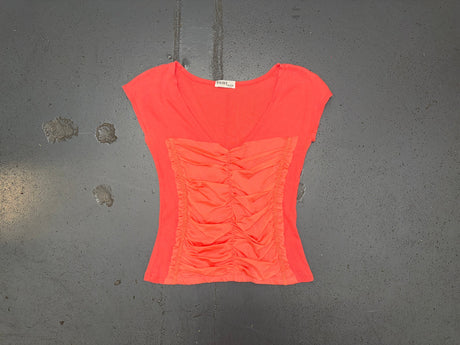 Coral Ruched Mesh T-Shirt