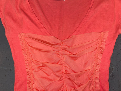 Coral Ruched Mesh T-Shirt