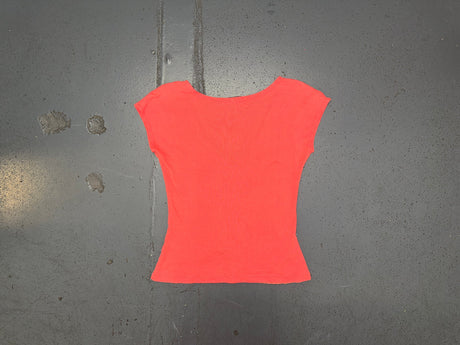 Coral Ruched Mesh T-Shirt