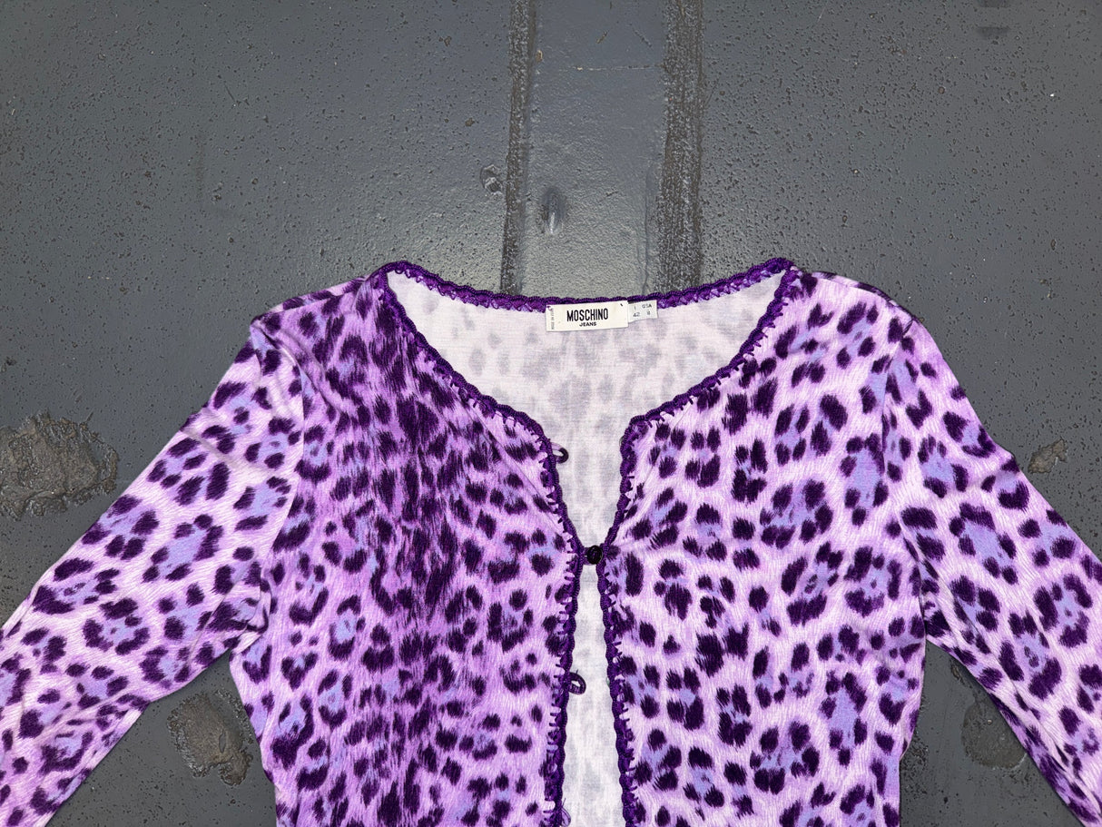 MOSCHINO Purple Leopard Print Cardigan