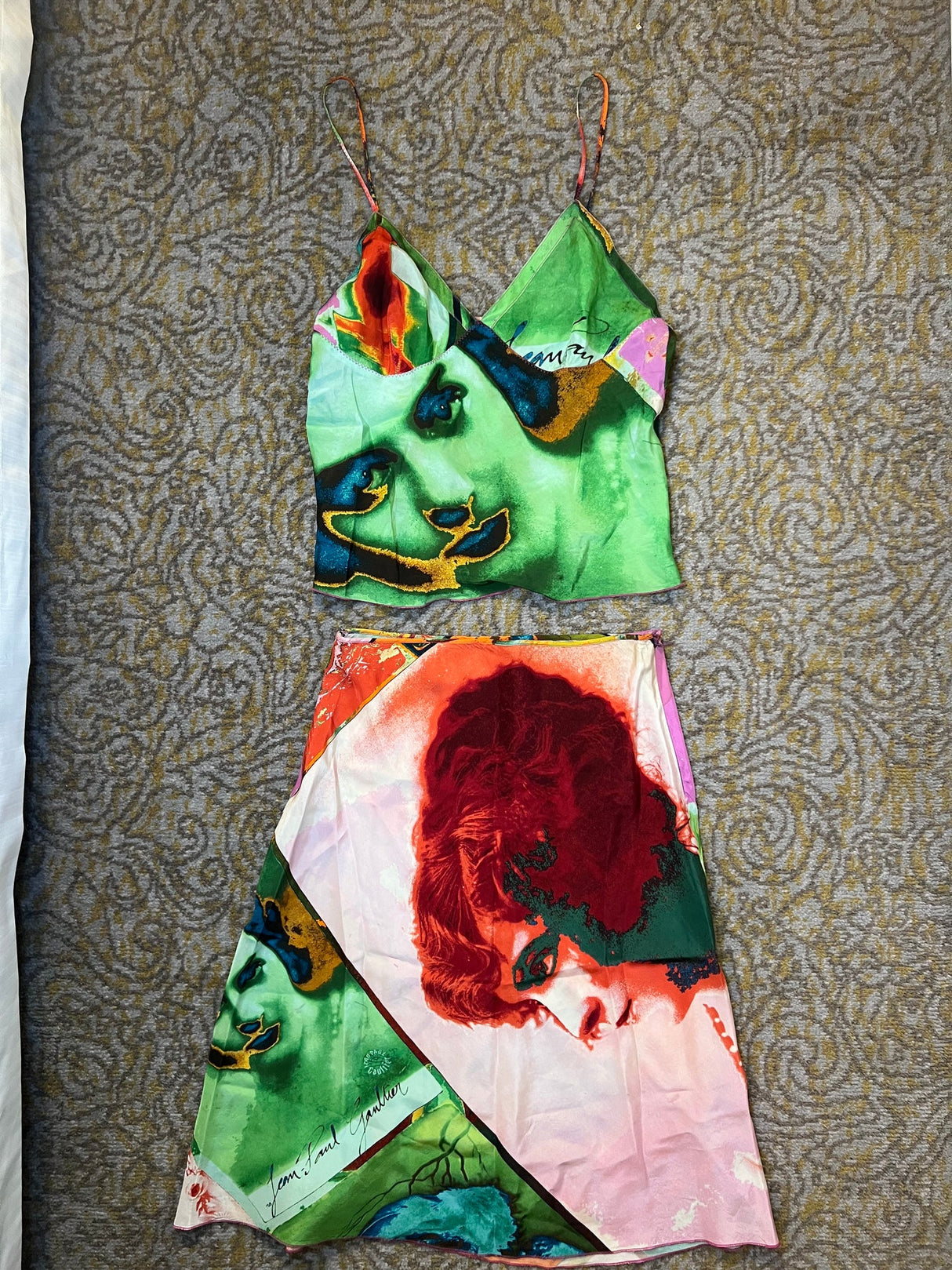 Jean Paul Gaultier Femme Vintage Pop Art Portrait Print Two-Piece Set