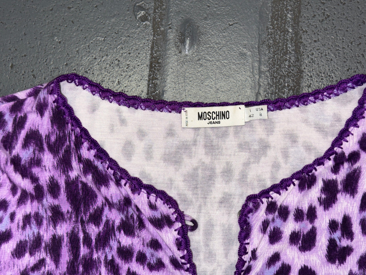 MOSCHINO Purple Leopard Print Cardigan