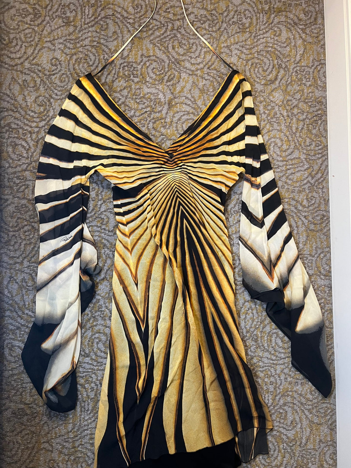 Roberto Cavalli Vintage F/W 2000 Era Zebra Radiating Stripe Silk Dress