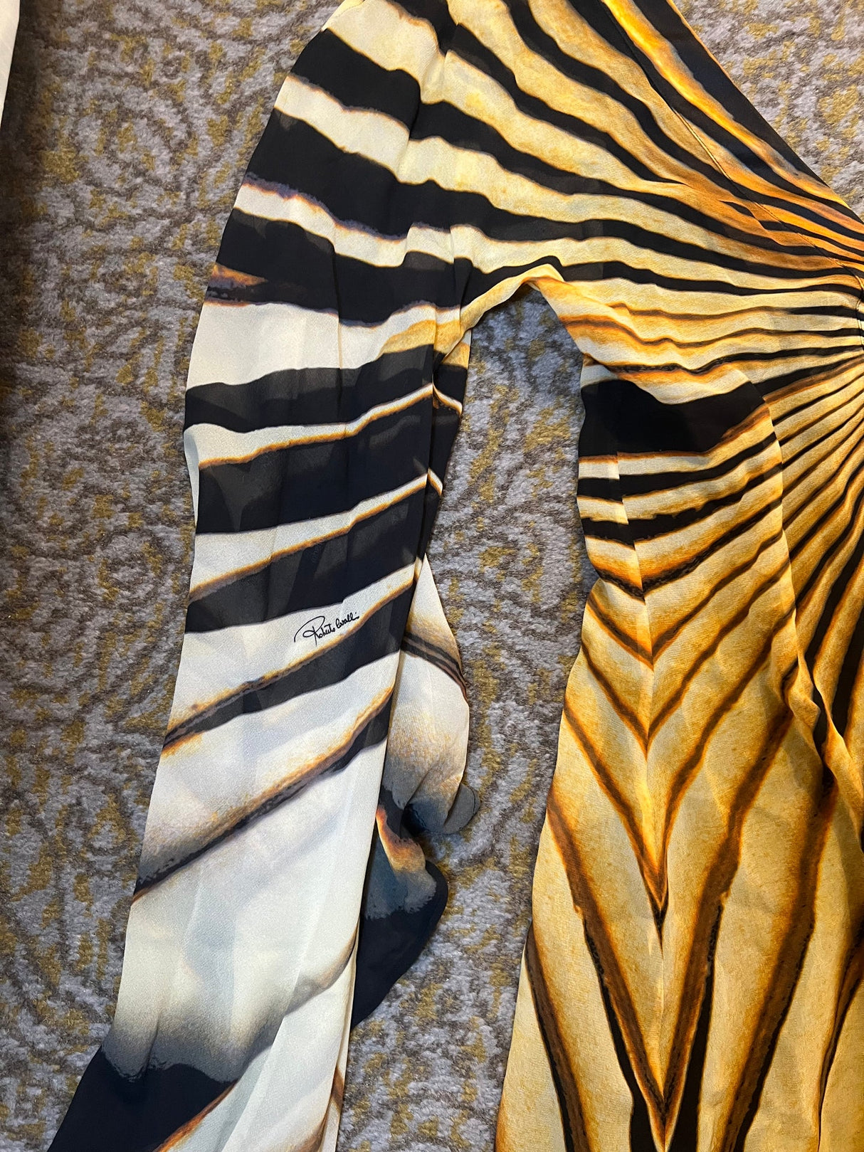 Roberto Cavalli Vintage F/W 2000 Era Zebra Radiating Stripe Silk Dress