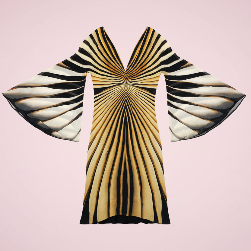 Roberto Cavalli Vintage F/W 2000 Era Zebra Radiating Stripe Silk Dress