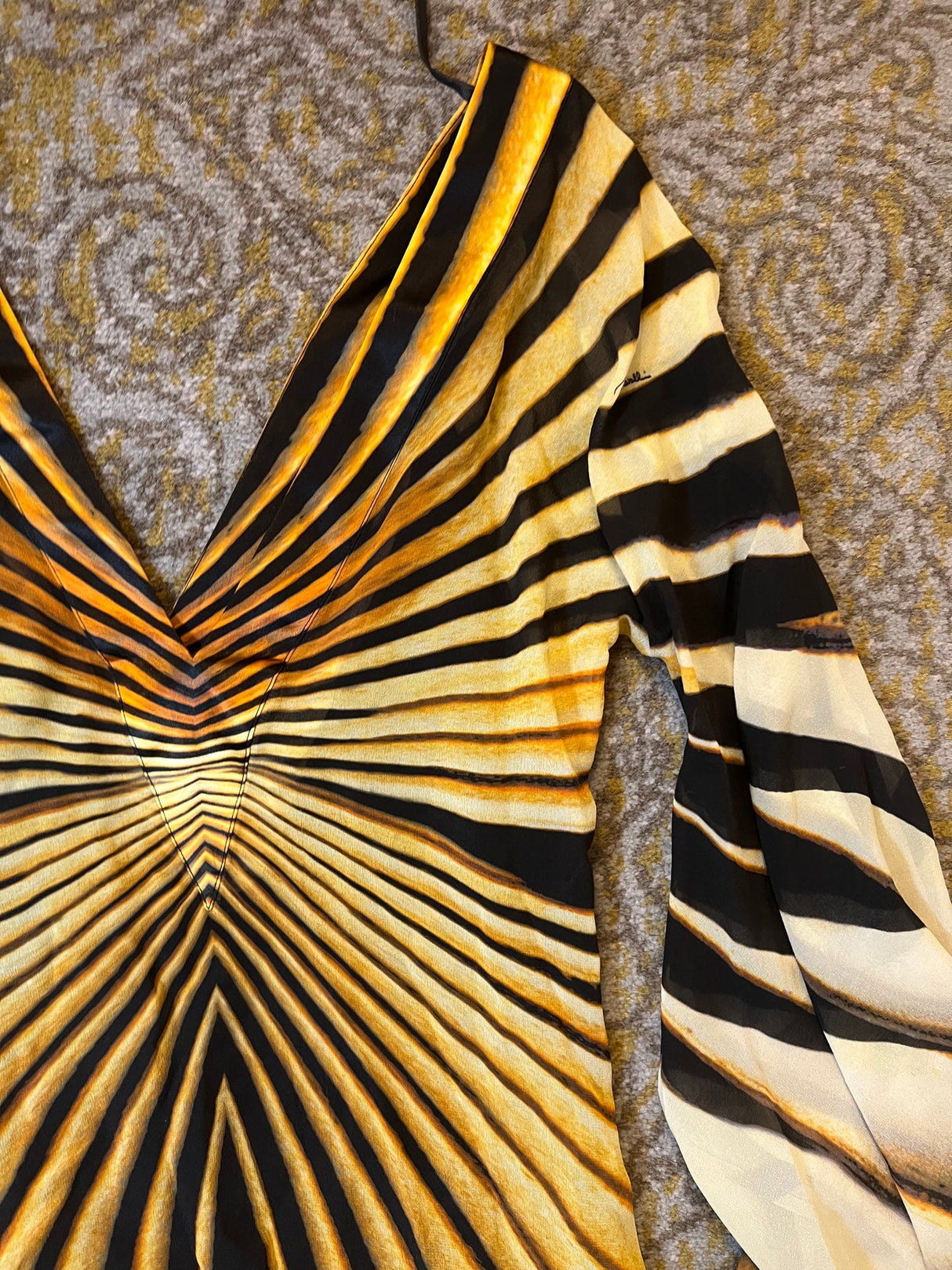 Roberto Cavalli Vintage F/W 2000 Era Zebra Radiating Stripe Silk Dress