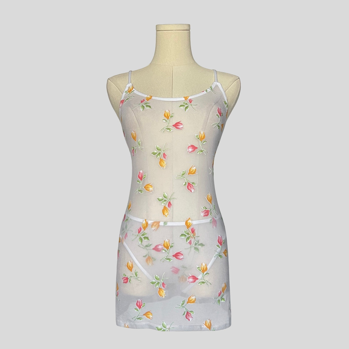 Sheer floral backless slip with matching underwear