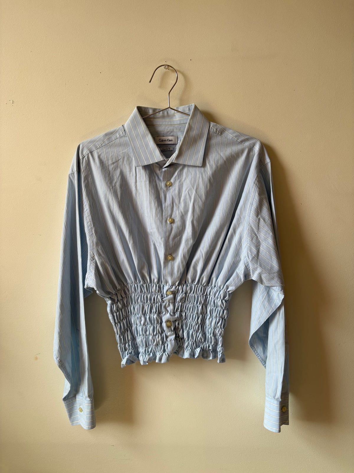 Upcycled blue button up shirt