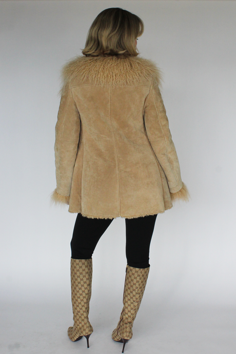 Penny lane mongolian fur suede coat