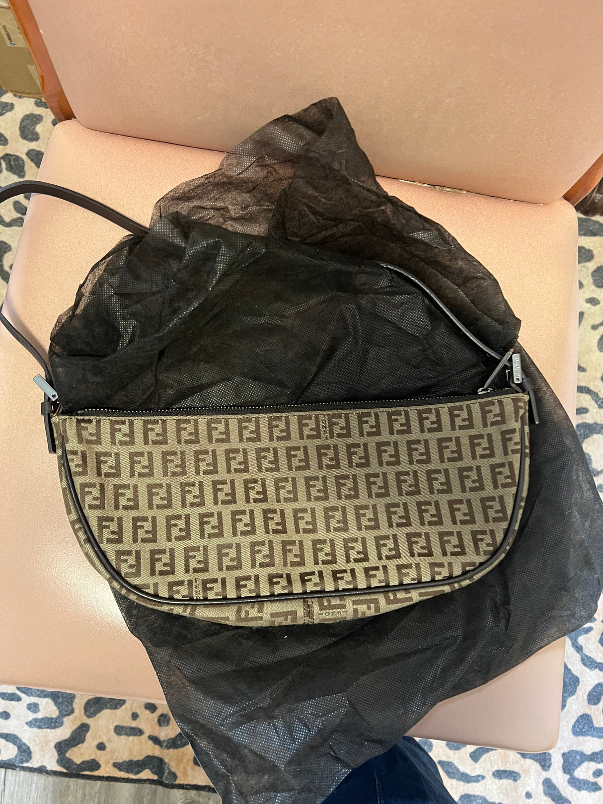 Fendi Zucca FF Monogram Canvas Crescent Half-Moon