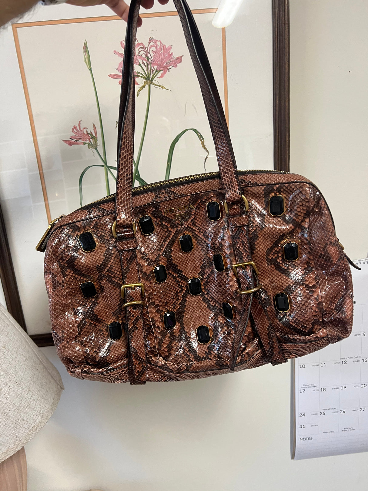 Prada Pitone Python Snake Jeweled Shoulder Bag