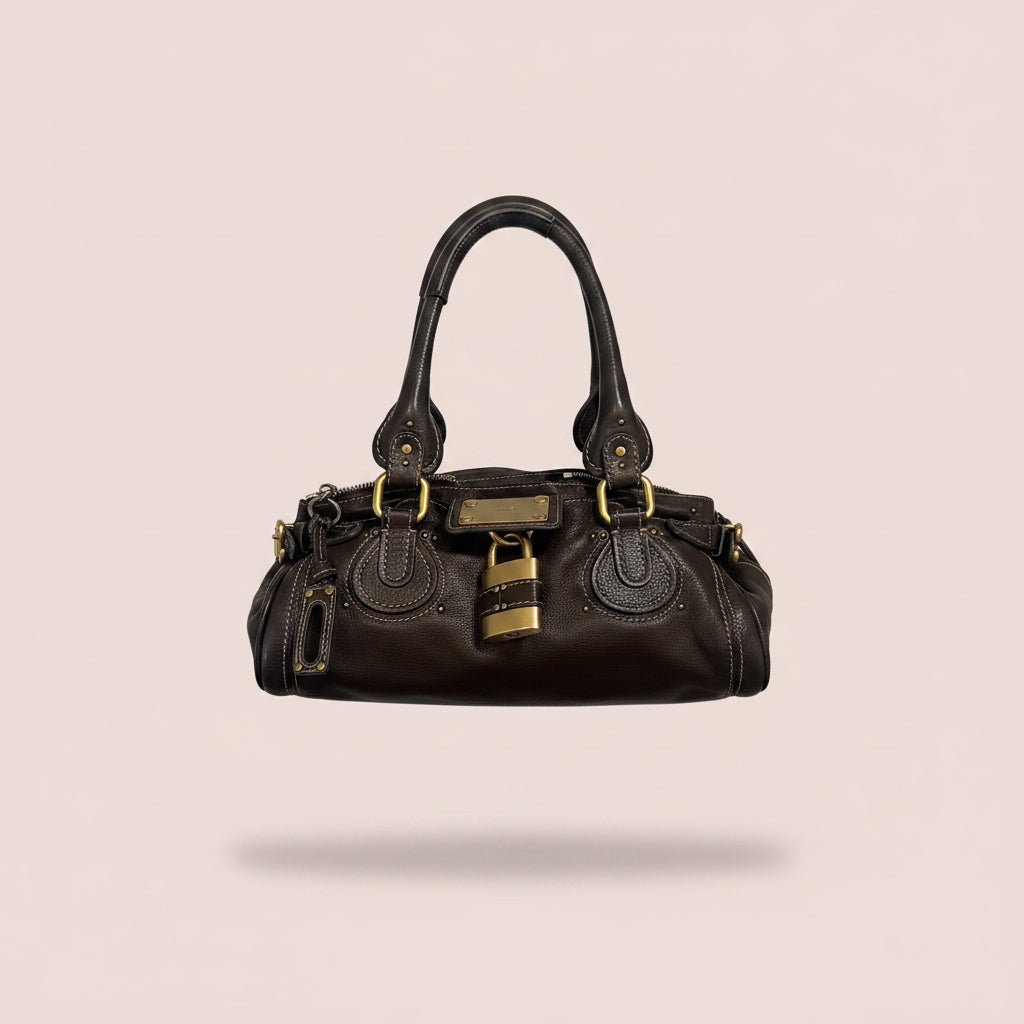 Chloe Paddington Leather Boston Bag Hand Bag Medium Dark Brown