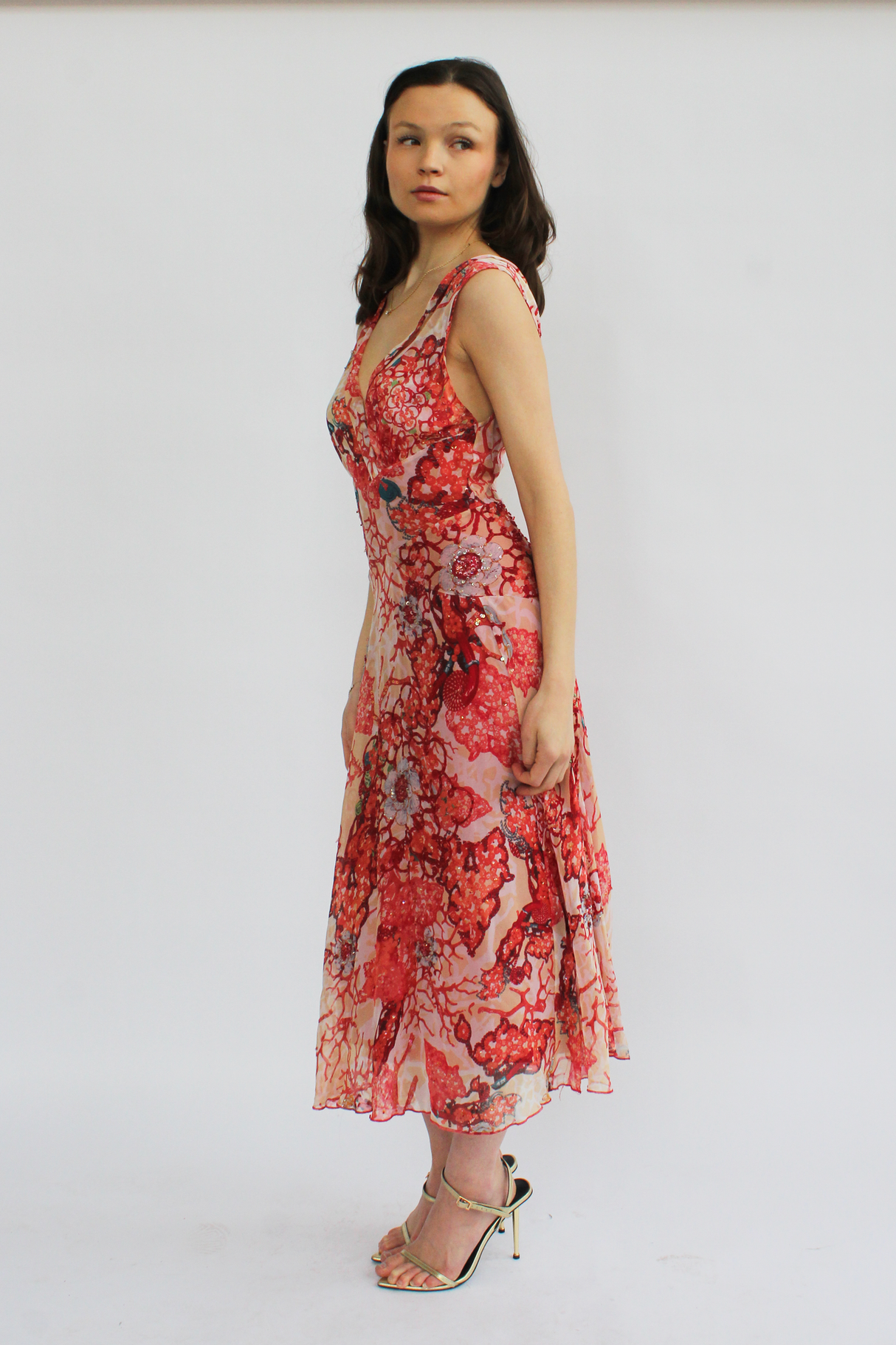 Floral beaded silk dress