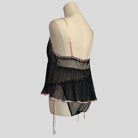 Pleated ribbon laced cami with matching panties