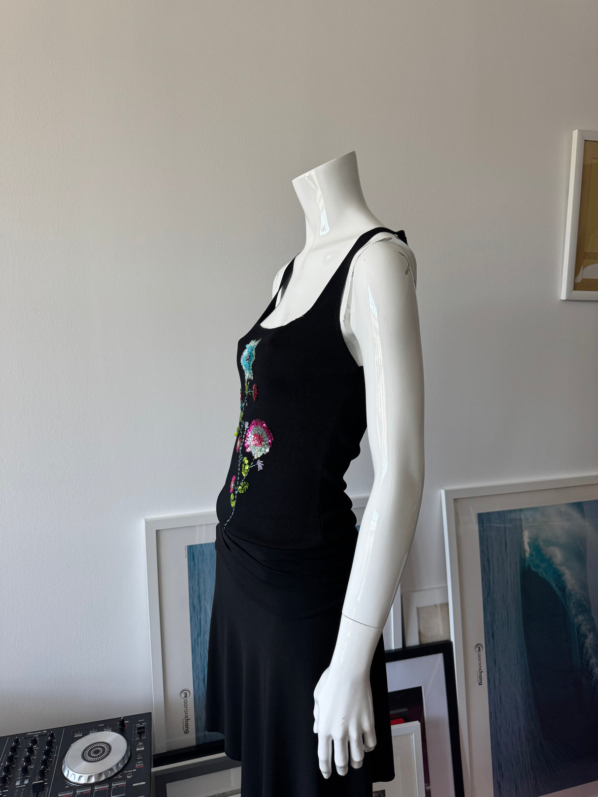 RAMPAGE Black Knit Top with Sequin Flowers