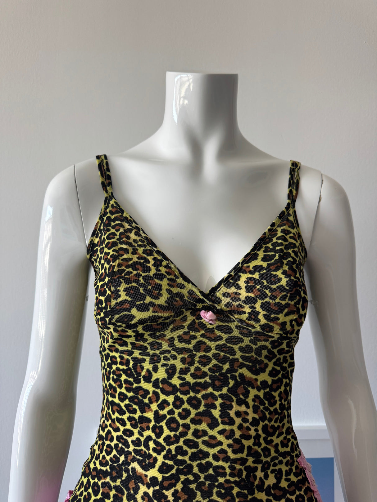 Yellow/Black Mesh Leopard Print and Pink Lace Cami