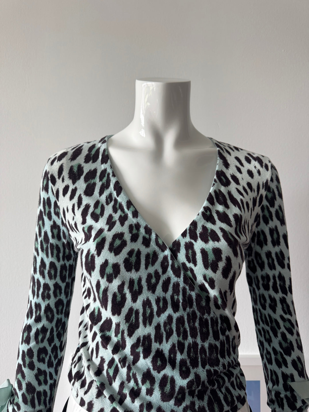 BLUMARINE Blue Leopard Print Wrap Sweater
