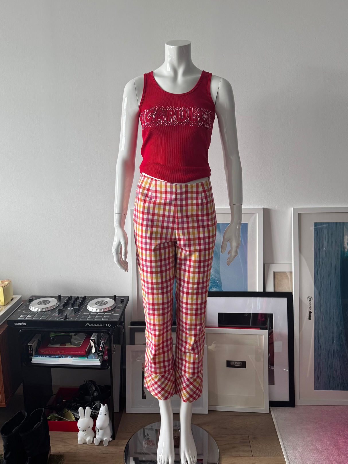 MOSCHINO Plaid High Waist Pants