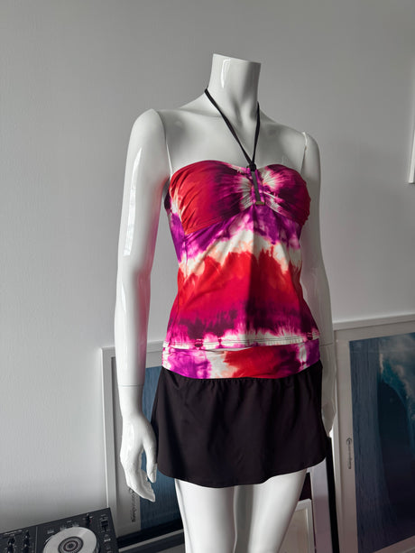 LA BLANCA Brown and Tie Dye Swim Tankini and Skirt