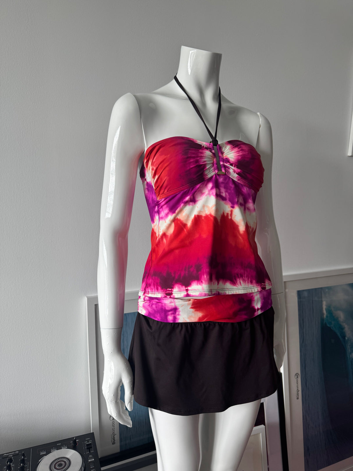LA BLANCA Brown and Tie Dye Swim Tankini and Skirt