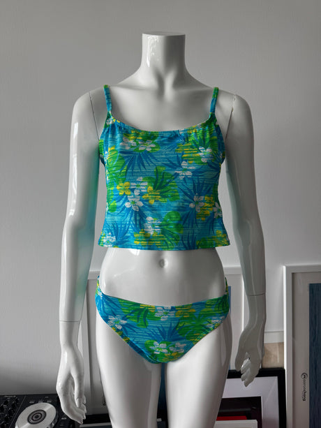 Blue/Green Tropical Print Tankini Top and Bottoms
