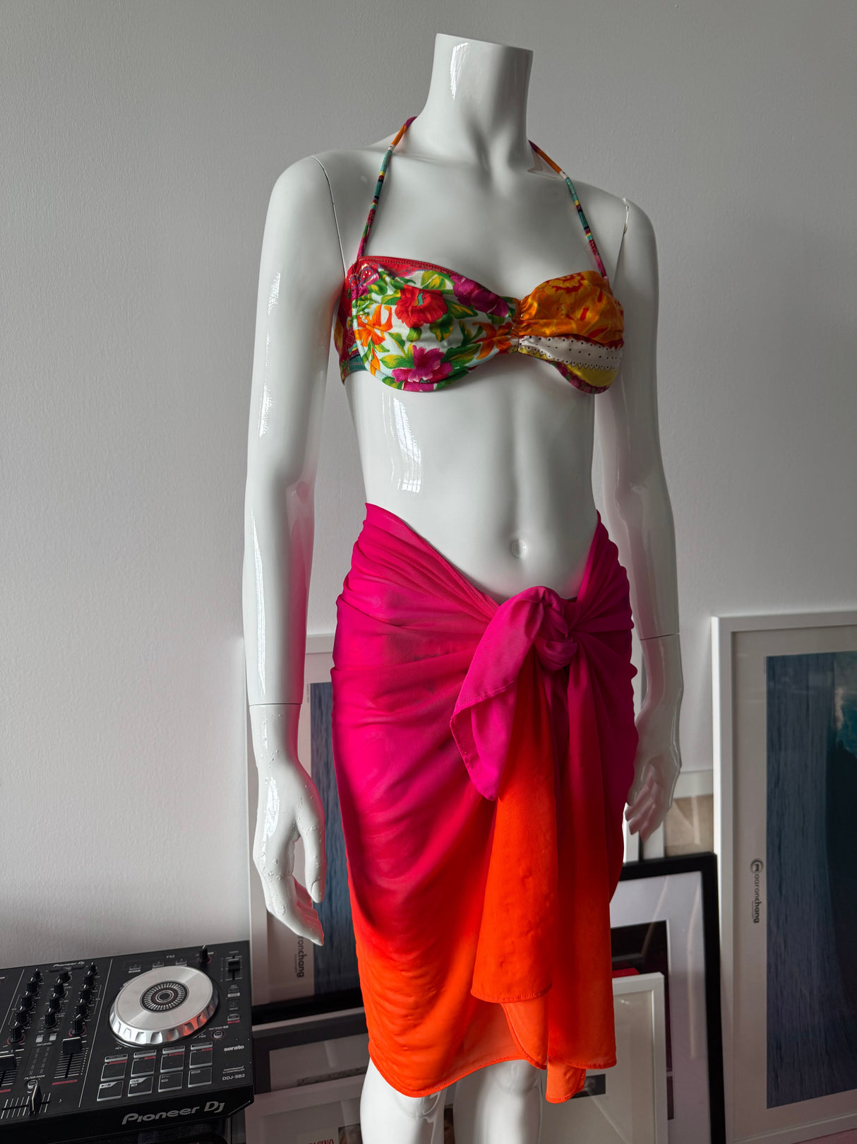 RALPH LAUREN Pink/Orange Ombré Mesh Swim Cover-up