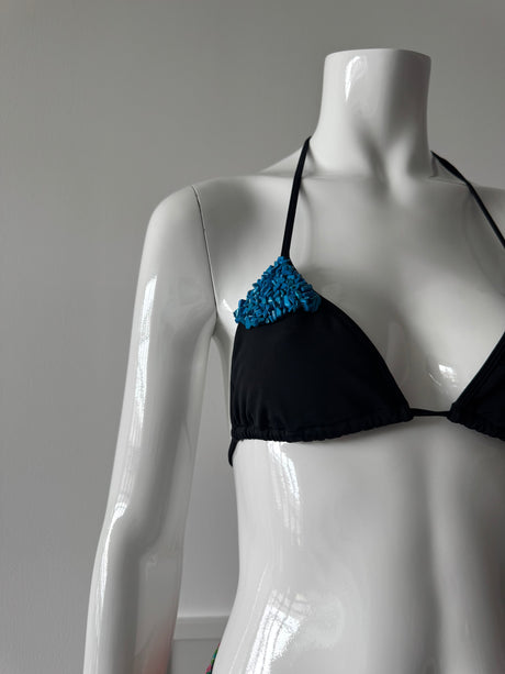 Black Triangle Bikini Top with Turquoise Stones