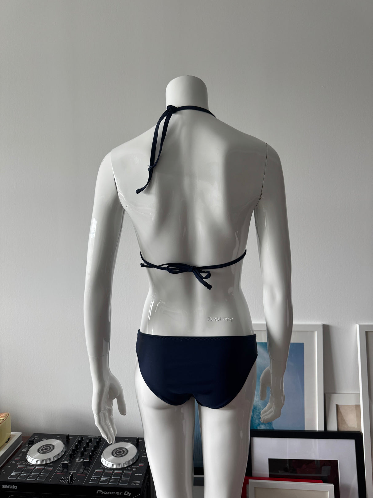 Navy And White Lace Detail Bikini Top and Bottom