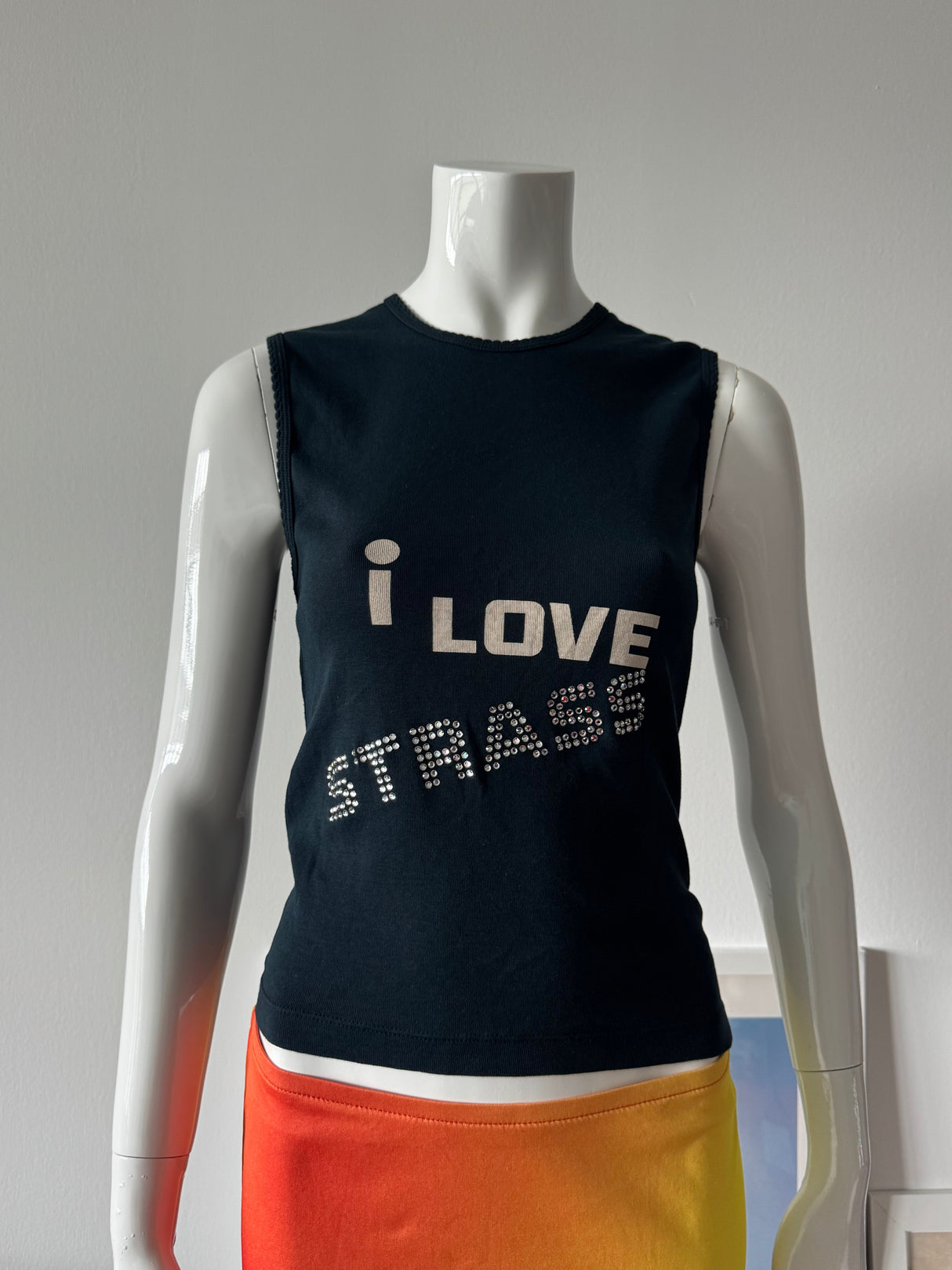 SONIA RYKIEL Black Tank Top with Rhinestone Text